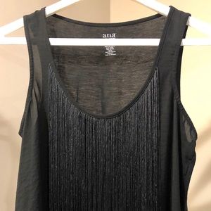 Black high low tank top with fringe detail